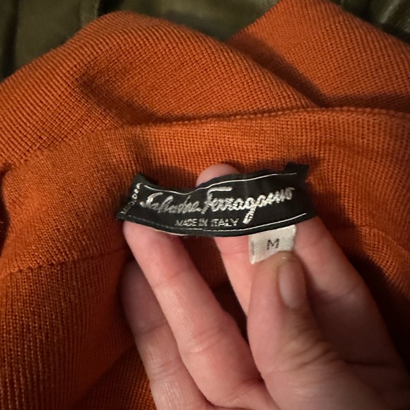 Salvatore Ferragamo Burnt Orange Gold Button Cardigan Wool Sweater Size M - Picture 5 of 7